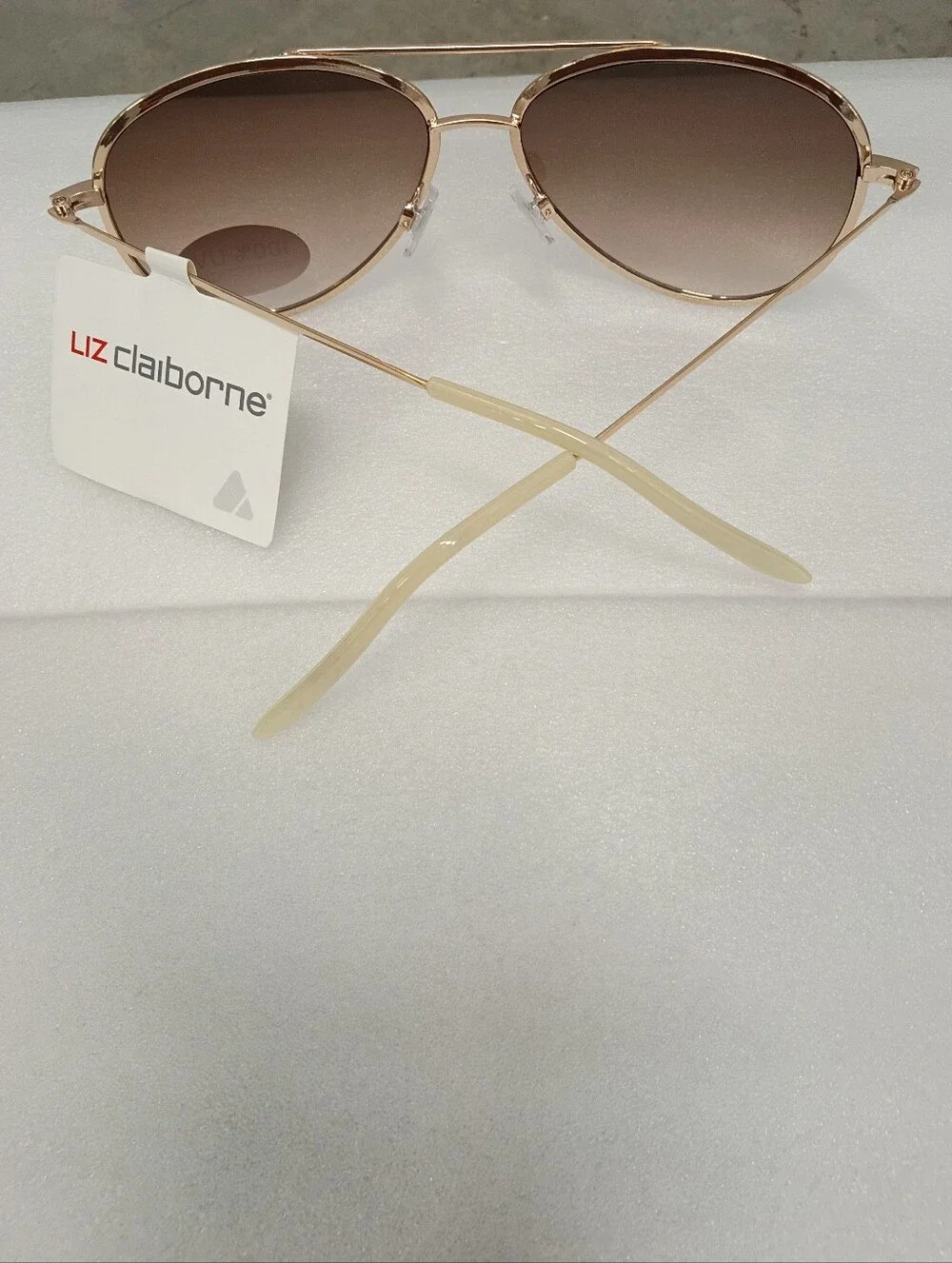 Gold Frame Aviator Sunglasses with Brown Gradient Lenses - Women Liz Claiborne